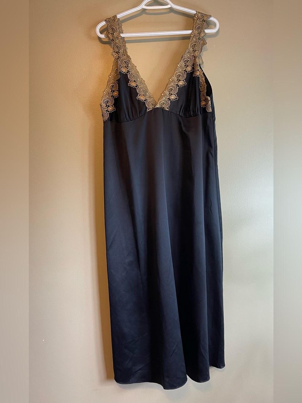 Marks & Spencer Black & Gold Lace Trim Maxi Slip Dress
